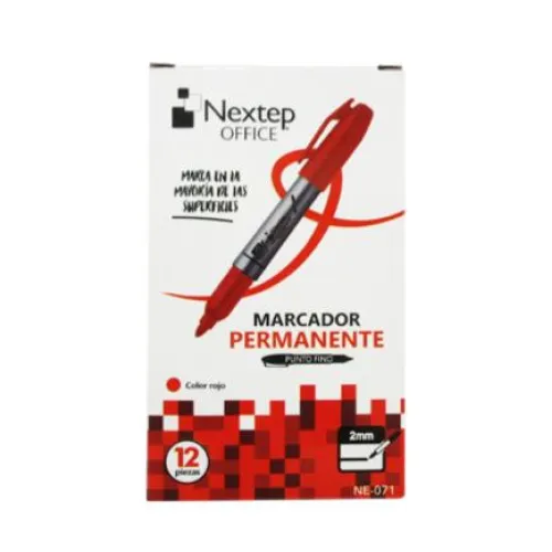 Marcador Permanente Nextep Punto Fino 2mm Rojo c/12 Pzas