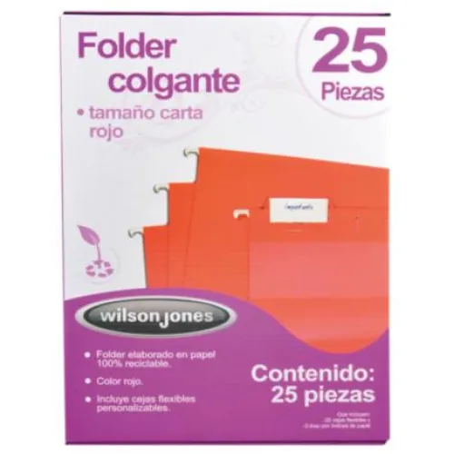 Folder Acco Colgante Carta Color Rojo c/25 Piezas