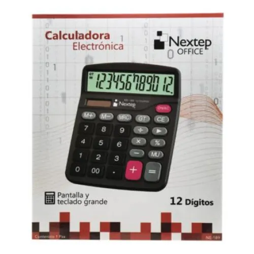 Calculadora Nextep 12 Dígitos Pantalla Grande Escritorio Batería/Solar