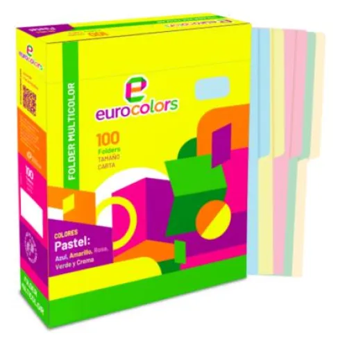 Folder Mapasa Carta Multicolor Color Arcoiris Pastel Pqte 100F