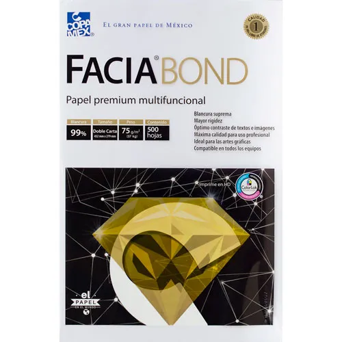 Papel Cortado Facia Bond Doble Carta 75 gr 99% Blancura Caja C/2500 Hojas (5 Paq C/500 c/u)
